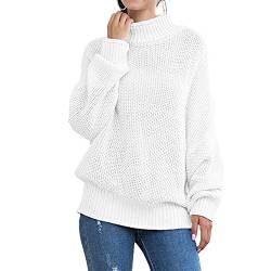 Damen Rollkragenpullover Oversized Loose Fledermausärmel Strickpullover Lässig Elegant Langarm Winterpullover Chunky Knitted O Neck Pullover Tops,Weiß,5XL von YAOTT