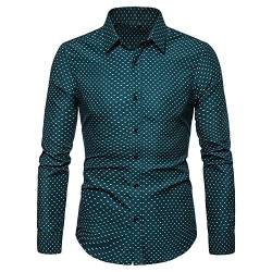 Herren Businesshemd Slim Fit Freizeit Punkte Gedruckt Shirts Langarm Button Down Shirt Elegantes Retro Revers Tägliches Arbeitshemd Hohe Qualität Bequem,Grün,M von YAOTT