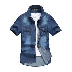 Herren Hemd Kurzarm Jeanshemd Einfarbig Regular Fit Freizeithemd Arbeitshemd Cowboy-Style Kurzarm Army Hemd Sommer Denim Shirt L von YAOTT