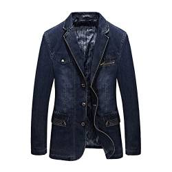 Herren Slim Fit Denim Sakko Sportlich Blazer Jackett Business Freizeit 3 Knöpfe Anzugsjacke Mehrere Taschen Denim Blazer Frühling Herbst Anzug Jacke Männer Jeansjacke Mantel Elegant Dunkelblau S von YAOTT