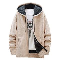 Herren Strickjacke mit Kapuze Fleece Gefüttert Winter Langarm Cardigan Strick Fleecejacke Reißverschluss Hoodie Sweatshirt Jacke Herren Kapuzenjacke Wintermantel Winterjacke für Männer Farbe F S von YAOTT