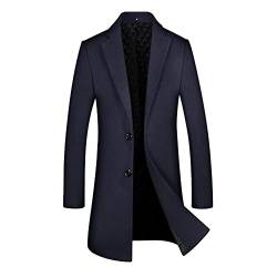 Herren Winter Slim Fit Wollmantel Warm Wintermantel Business Mantel Wollmischung Warm Gefüttert Lange Jacken Winterjacke Wolle Übergangsmantel Winddichter Freizeitmantel Blau XXS von YAOTT