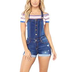 Latzhose Damen Denim Shorts Kurz Jeanslatzhose Denim Overall Jumpsuit Playsuit Träger Romper,Hohe Taille Zerrissene Jeans-Shorts Retro Hosenanzug Trägerhose Frauen Sommer Strampler Latzjeans XL von YAOTT