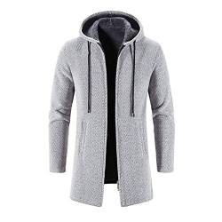 Mantel Herren Kapuze Wintermantel Slim Fit Herrenmantel Winter Business Mantel Trenchcoat Männer Strickjacke mit Kapuze Lang Warm Gefüttert Cardigan Grobstrick Kapuzenjacke Winterjacke Farbe D M von YAOTT