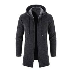 Mantel Herren Kapuze Wintermantel Slim Fit Herrenmantel Winter Business Mantel Trenchcoat Männer Strickjacke mit Kapuze Lang Warm Gefüttert Cardigan Grobstrick Kapuzenjacke Winterjacke Farbe E L von YAOTT