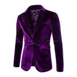 YAOTT Anzugjacke Herren Slim Fit Samt Sakko Revers EIN-Knopf Anzug Jacke Modern Blazer für Business Hochzeit Party Freizeit Violett L von YAOTT