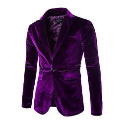 YAOTT Anzugjacke Herren Slim Fit Samt Sakko Revers EIN-Knopf Anzug Jacke Modern Blazer für Business Hochzeit Party Freizeit Violett XL von YAOTT