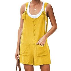 YAOTT Damen Kurz Latzhose Retro Overall Größe Jumpsuit Baggy Sommerhose Hosenanzug Playsuit Ärmellos Casual Playsuit Trägerhose Shorts Jumpsuit mit Tasche,Gelb,L von YAOTT