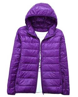 YAOTT Damen Leichte Kurze Daunenjacke Mit Kapuze Daunen Winterjacken Packable Übergangsjacke Steppjacke mit Reißverschlusstasche Hooded Warm Outerwear Slim Fit Lila 6XL von YAOTT