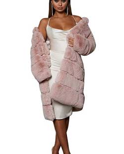 YAOTT Damen Shaggy Mantel Verdickt Long Trench Windbreaker Winter Warm Kunstpelz Flauschiger Mantel Langarm Jacke Cardigan Winterjacke Fellmantel Wintermantel Parka Trenchcoat Pink 3XL von YAOTT