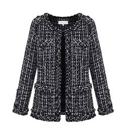 YAOTT Damen Spring Herbst Check Jacke Elegantes Vintage Tweed Jacke Mantel Chic Patchwork Geprüft Strickjacke Tops Schlankeeinfarbige Lange Ärmel Mantel,Schwarz,M von YAOTT