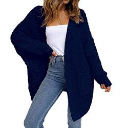 YAOTT Damen Strickjacke Lang Cardigan - Casual Langarm Wasserfall Oversize Strickmantel,Elegant Locker Einfarbig Warm Gestrickt Cardiganmit Taschen,Herbst Winter,Blau,S von YAOTT