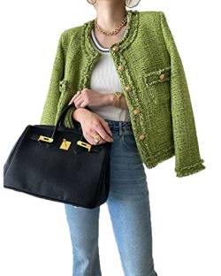 YAOTT Damen Tweed Jacke Slim Fit Dick Langarm Freizeit Business Jacke Elegant Blazer Kurzjacke Büro Jacke Kurz Mantel Anzüge Bolero,Grün,L von YAOTT