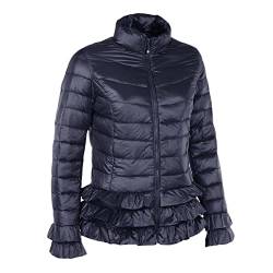 YAOTT Damen Ultra-Leichte Daunenjacke,Rollkragen Packbare Warme Outdoorjacke Eleganter Vintage Wintermantel Unten Spitze Kurze Steppjacke Mit Taschen,Marine,XXL von YAOTT