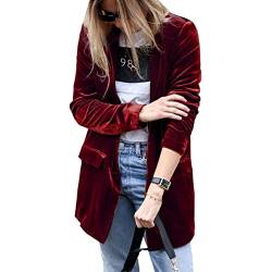 YAOTT Damen Vintage Revers Offene Vorderseite Samt Blazer Jacke Einfarbig Knopf Langer Blazer Mantel Elegant Langarm Blazerjacke Casual Cardigan Anzugjacke Slim Fit Business Büro Jacke Farbe A L von YAOTT