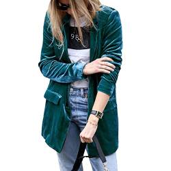 YAOTT Damen Vintage Revers Offene Vorderseite Samt Blazer Jacke Einfarbig Knopf Langer Blazer Mantel Elegant Langarm Blazerjacke Casual Cardigan Anzugjacke Slim Fit Business Büro Jacke Farbe C M von YAOTT