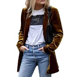 YAOTT Damen Vintage Revers Offene Vorderseite Samt Blazer Jacke Einfarbig Knopf Langer Blazer Mantel Elegant Langarm Blazerjacke Casual Cardigan Anzugjacke Slim Fit Business Büro Jacke Farbe D M von YAOTT