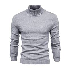 YAOTT Herren Basic Strickpullover Rundhals Rollkragen Pullover Langarmshirt Feinstrick Sweater Rollkragen Freizeit Slim fit Basic Strickpullover Moderner Sweatshirt Shirt Hellgrau XXL von YAOTT