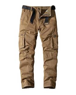 YAOTT Herren Baumwollhose Freizeithose Wanderhose Trekkinghose Outdoorhose Chino Cargohose Jogginghose Haremshose mit Mehreren Taschen Taktische Hose Armeekampf Stretchhose Khaki 30W von YAOTT