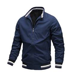 YAOTT Herren Bomberjacke Dünne/Dicke Übergangsjacke Stehkragen Pilotenjacke Herbst Frühling Blouson Lässige Outdoor Freizeitjacke mit Taschen,Dick-Blau,L von YAOTT