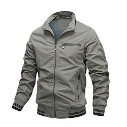 YAOTT Herren Bomberjacke Leichte Übergangsjacke Militär Fliegerjacke Stehkragen Lässige Outdoor Freizeitjacke Fliegerjacke mit Reißverschlusstaschen,Grün,L von YAOTT