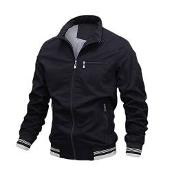 YAOTT Herren Bomberjacke Leichte Übergangsjacke Militär Fliegerjacke Stehkragen Lässige Outdoor Freizeitjacke Fliegerjacke mit Reißverschlusstaschen,Schwarz Blau,L von YAOTT