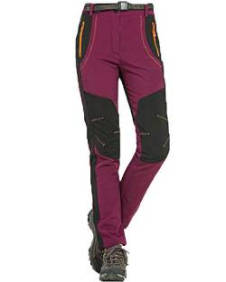 YAOTT Herren Damen Wanderhose Wasserdicht Softshellhose Gefüttert Fleece Warm Elastisch Verdickte Winddicht Trekkinghose Outdoorhose Herbst Winter Bordeaux weiblich 3XL von YAOTT