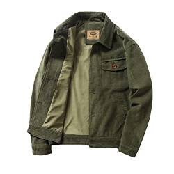 YAOTT Herren Dünne Cordjacke Leicht Jacke Frühling Herbst Übergangsjacke Cordmantel Männer Retro Cargo Jacke Outdoorjacke Freizeitjacke Modische Knöpfe Casual Jacke Mantel mit Taschen Grün 4XL von YAOTT