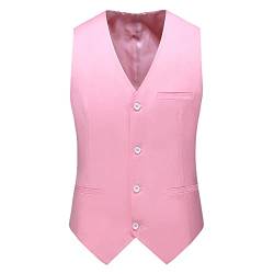 YAOTT Herren Große Größe Einfarbig Western Klassische Anzugweste V-Ausschnitt Einreiher Gilet Formelle Weste Ärmellose Oberteile für Business-Hochzeitsfeier Weste Jacke Pink 3XL von YAOTT