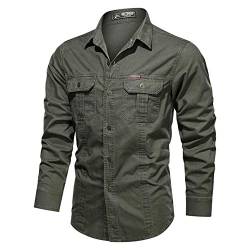 YAOTT Herren Herbst Cargo Shirt Hemden Militär Stil Lange Ärmel Knopf Frachthemd Freizeithemd Outdoor Reisen Armeegrün M von YAOTT