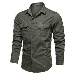 YAOTT Herren Herbst Cargo Shirt Hemden Militär Stil Lange Ärmel Knopf Frachthemd Freizeithemd Outdoor Reisen Armeegrün XL von YAOTT