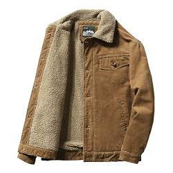 YAOTT Herren Jacke Winter Verdickte Cordjacke Cord Fleece Gefüttert Übergangsjacke Vintage Herrenjacke Winterjacke Männer Warme Sherpa Jacke Mantel Cargo Jacke mit Teddyfell-Kragen Kaffee M von YAOTT