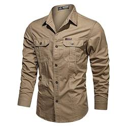 YAOTT Herren Outdoor Tactical Hemd - Langarm Shirts Atmungsaktiv Armee Hemd Leicht Funktionshemd Arbeitshemd Brusttasche Hemden Wandern Angeln Freizeithemd,Khaki,M von YAOTT