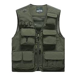 YAOTT Herren Outdoor Weste mit Vielen Taschen Anglerweste Leicht Safari Weste Multifunktion Weste für Angler Wander Jagd Militär Ranger Safari Weste Arbeitsweste mit Vielen Taschen Armeegrün 5XL von YAOTT