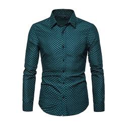 YAOTT Herren Slim-Fit Hemd Business Freizeit Hochzeit Bügelleicht Jacke Elegante Abendgarderobe Herbst Freizeitjacke Hemd Langarm Wellenpunkt Langarmhemd Hemden Formelles Strickjacke Grün L von YAOTT