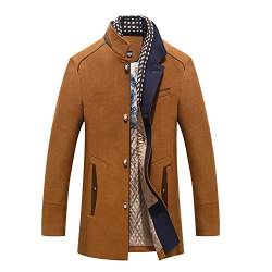 YAOTT Herren Wintermantel Kurzmantel Winterjacke Business Freizeit Wollmantel Herrenmantel mit Abnehmbarer Schal Wollmischung Jacke Winddichte Mantel im Freien für Männer Gelb 4XL von YAOTT