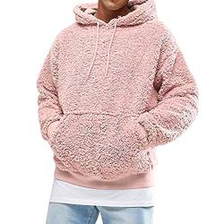 YAOTT Kapuzenpullover Herren Plüsch Hoodie Teddy Fleece Pullover Mit Kapuze Super Weich Flauschig Langarm Sweatshirt Mit Taschen Warm Sweatshirt Outwear,Rosa,XL von YAOTT