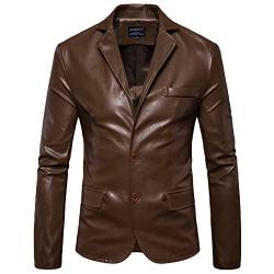 YAOTT Leder Blazer für Herren Lederjacke Ledermantel 2 Knopf Kunstleder Sakko Jacke Sportlich Freizeit Blazer Slim FIt Anzugjacke Herren Mode Leder Business Anzug Outwear Mantel Braun M von YAOTT