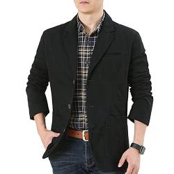 YAOTT Sakko Herren Sportlich Slim Fit Modern Freizeit Jackett Männer Casual Blazer Anzugjacke Sportsakko Frühling Sommer Freizeitjacke Baumwoll Jacke Mantel Used Look Schwarz XL von YAOTT