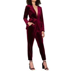 YAOTT Samt Hosenanzug Damen Zweiteiliger Anzug Set Elegant Revers Business Büro Blazer Langarm Anzugjacke mit Anzughosen Set Slim Fit Formal Modern Blazer Hose 2 Stück Farbe B S von YAOTT