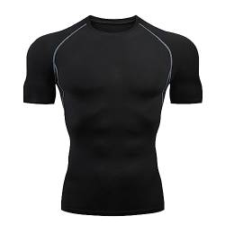 YAOTT Sport Tshirts Herren Funktionsshirt Kurzarm Kompressionsshirt Männer Rundhalsausschnitt Sportshirt Fitness Laufshirt Schnelltrocknend Atmungsaktive Kurzarm Trainingsshirt Grundschicht Tops B XS von YAOTT