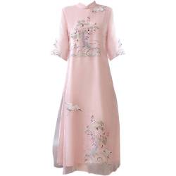 YAROVA Chinesischer Kleid Für Damen - Vintage Frauen Mittellange Qipao Kleider Traditionelle Elegante Cheongsam Tang Anzug Retro Robe Orientale Kleidung Für Bankett Party,Rosa,L von YAROVA