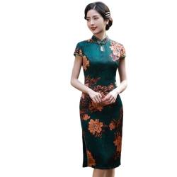 YAROVA Damen Cheongsam Kleid - Kurzarm Chinesisches Kleid Moderne Traditionelle Verbesserte Temperament Cheongsam Retro Qipao Kleid Frauen Mutter Party Hochzeitskleidung, Grün, 4XL von YAROVA