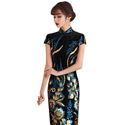 YAROVA Damen Cheongsam Kleid - Mode Bankett Chinesische Kleider Frühling Sommer Kurzarm Cheongsams Satin Sexy Lange Qipao Vintage Split Verbesserte Traditionelle Kleidung, Schwarz, 4XL von YAROVA