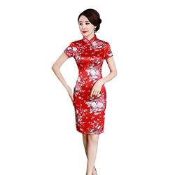 YAROVA Damen Cheongsam Kleid - Mode Sommer Kurzarm Sexy Cheongsam Qipao Chinesische Traditioanl Mittellange Freizeitkleid Frauen Party Hochzeit Schlanke Elegante Kleidung, Rot, XXL von YAROVA