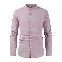 YAROVA Herren Business Langarmhemd -Herren Vintage Business Hemd Lässig Einfarbig Einfach Langarm Lose Stehkragen Hemden Frühling Sommer Streetwear Komfort Kleidung,Rosa,3XL von YAROVA