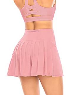 Damen Plissierter Tennisrock mit Hose Faltenrock Kurz Hosenrock Tennis Golf Sport Workout Running Rock Sommerrock Minirock (Rosa, 2XL) von YARRCO