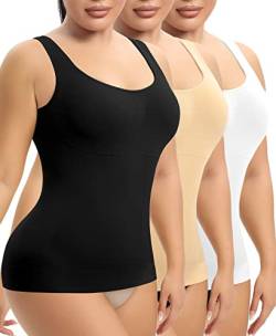 Shapewear Tank Top für Frauen Bauchweg Shaping Camisole Tops mit integriertem BH Kompressions-Schlankheitsweste Body Shaper, Schwarz+Nude+Weiß, 50 von YARRCO