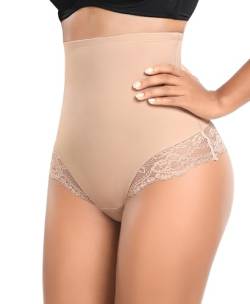 YARRCO Bauchweg Unterhose Damen Miederslips Spitze String Slips Tanga Shapewear Body Shaper Miederhose Formende Unterwäsche (Beige, L) von YARRCO