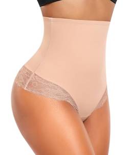 YARRCO Bauchweg Unterhose Damen Miederslips Spitze String Slips Tanga Shapewear Body Shaper Miederhose Formende Unterwäsche (Beige, S) von YARRCO